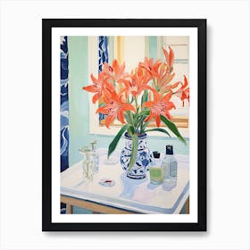 Bathroom Vanity Painting With A Amaryllis Bouquet 4 Art Print