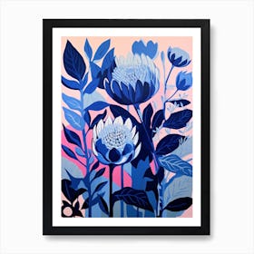 Blue Flower Illustration Protea 4 Art Print