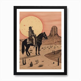 Cowboy Riding A Horse In The Desert 4 Art Print