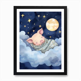 Baby Piglet Sleeping In The Clouds Art Print