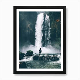 Man Standing In Front Of Waterfall Art Print