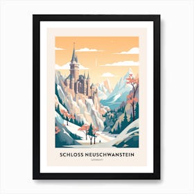 Vintage Winter Travel Poster Schloss Neuschwanstein Germany 2 Art Print