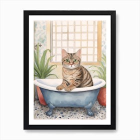 Egyptian Mau Cat In Bathtub Botanical Bathroom 3 Art Print