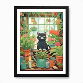 Kawaii Cat Drawings Gardening 4 Art Print