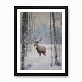 Vintage Winter Animal Painting Moose 1 Art Print