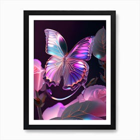 Butterfly On Rose Flower Holographic 1 Art Print