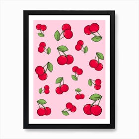 Cherry Pattern on Pink Art Print