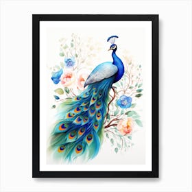 A Peacock Watercolour In Autumn Colours 0 Art Print