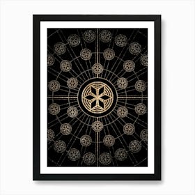 Geometric Glyph Radial Array in Glitter Gold on Black n.0468 Art Print