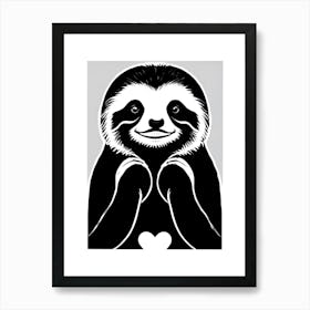 I Love Sloth's Black And White Artwork Art Print