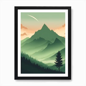 Misty Mountains Vertical Composition In Green Tone 77 Art Print