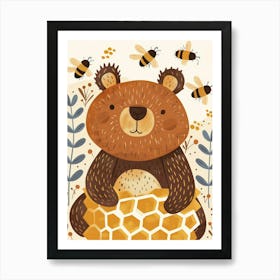 Bees And A Bear Art Print