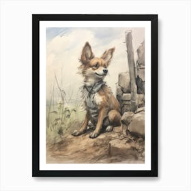 Storybook Animal Watercolour Jackal 1 Art Print