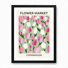 Copenhagen Flower Market Tulips Pink And Pastel Green Art Print