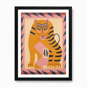 Pink Folk Tiger 5 Art Print