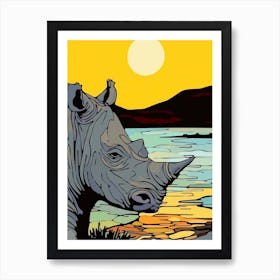 Close Up Portrait Of Rhino Simple Illustration Art Print