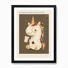 Unicorn Drinking An Iced Coffee Muted Pastels 1 Poster Art Print