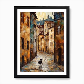 Painting Of Prague With A Cat In The Style Of Gustav Klimt 3 Art Print