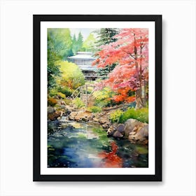 Portland Japanese Garden Usa Watercolour 1 Art Print