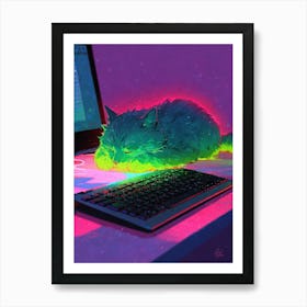 Cat Sleeping On A Computer Art Print