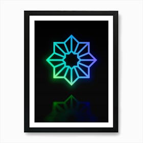 Neon Blue and Green Abstract Geometric Glyph on Black n.0411 Art Print