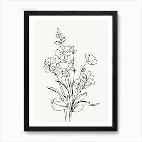 Single Line Drawing Of Flowers Bouquet Monoline Art Print