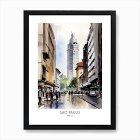 Sao Paulo Brazil Watercolour Travel Poster 3 Art Print