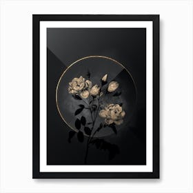 Shadowy Vintage White Rose Botanical in Black and Gold n.0084 Art Print