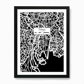 Tokyo (Japan) City Map — Hand-drawn map, vector black map Art Print