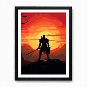 Silhouette Of A Warrior At Sunset Art Print Art Print