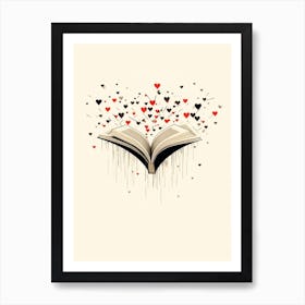 Open Book Red & Black Hearts Art Print