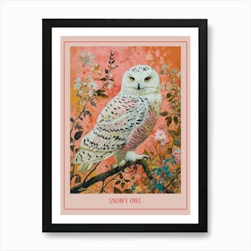 Floral Animal Painting Snowy Owl 2 Poster Art Print