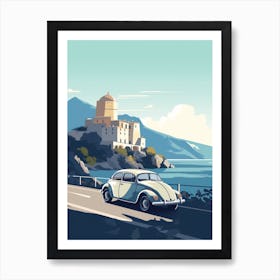 A Volkswagen Beetle In Amalfi Coast, Italy, Car Illustration 1 Art Print
