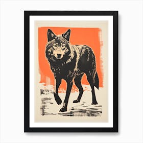 Wolf, Woodblock Animal  Drawing 1 Art Print