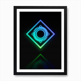 Neon Blue and Green Abstract Geometric Glyph on Black n.0472 Art Print
