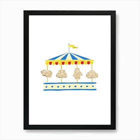 Animal Biscuit Carousel, Fun Circus Animal, Cake, Biscuit, Sweet Treat Print, Portrait Art Print