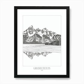 Grand Teton Usa Line Drawing 3 Poster Art Print