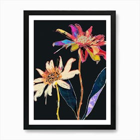 Neon Flowers On Black Everlasting Flower 4 Art Print