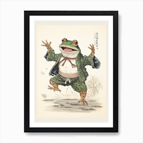 Frog Dancing, Matsumoto Hoji Inspired Japanese Woodblock 2 Art Print
