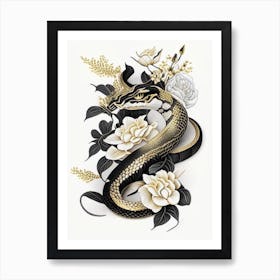 Gaboon Viper Snake Gold And Black Art Print