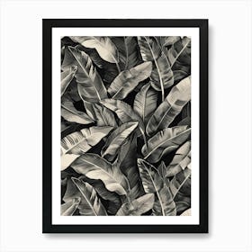 Black And White Banana Leaves 4 Art Print