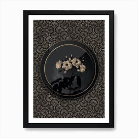 Shadowy Vintage Musk Rose Botanical in Black and Gold n.0183 Art Print