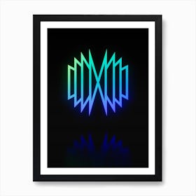 Neon Blue and Green Abstract Geometric Glyph on Black n.0253 Art Print