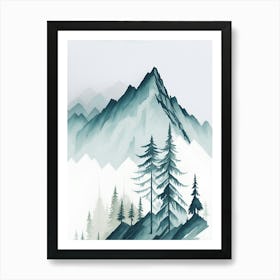 Mountain And Forest In Minimalist Watercolor Vertical Composition 46 Art Print