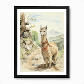 Storybook Animal Watercolour Llama 3 Art Print