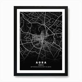 Agra India Black Map Art Print