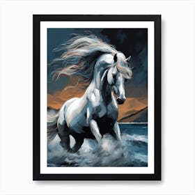 White Horse In The Water Art Print