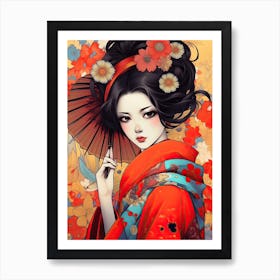 Geisha Flowers 1 Art Print