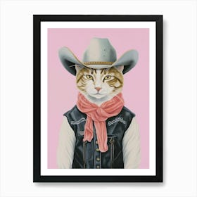 Cowboy Ginger Cat Quirky Western Print Pet Decor 2 Art Print