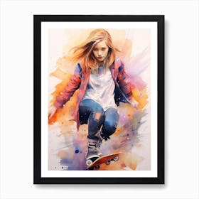 Girl Skateboarding In Melbourne, Australia Watercolour 3 Art Print